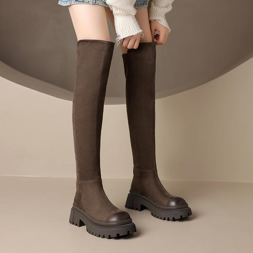 ZHR2022年秋冬季新款简约圆头显瘦气质百搭休闲不对称擦色长筒靴 商品图5