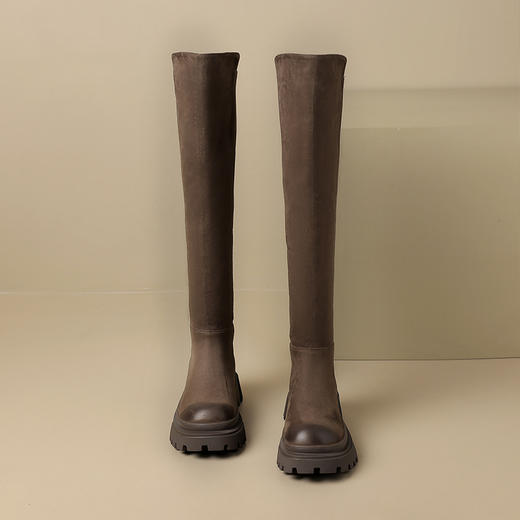 ZHR2022年秋冬季新款简约圆头显瘦气质百搭休闲不对称擦色长筒靴 商品图7