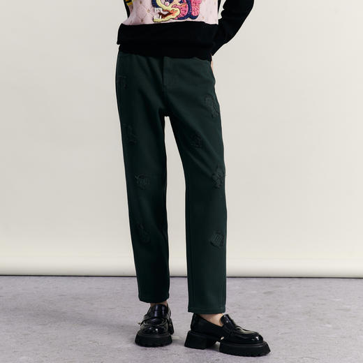 谜底绣花萝卜裤女2023冬季新品复古特色加厚休闲九分裤234MK1574 商品图0