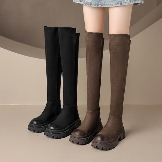 ZHR2022年秋冬季新款简约圆头显瘦气质百搭休闲不对称擦色长筒靴 商品图8