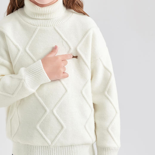 笛莎Deesha 童装女童针织衫2023冬新款加绒高领甜美花朵毛衣 商品图3