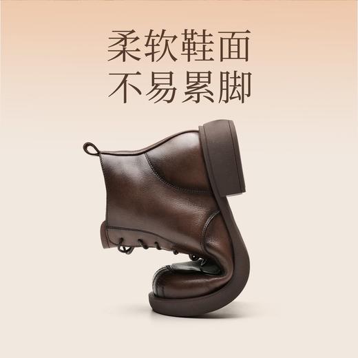 信诺妈妈短靴女士2023新款秋冬季加绒中年皮鞋真皮软底棉鞋马丁靴23M178-6D 商品图2