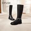 Dfuse迪芙斯冬季新款经典牛皮圆头轻哥特风骑士靴长靴DF34117020 商品缩略图4