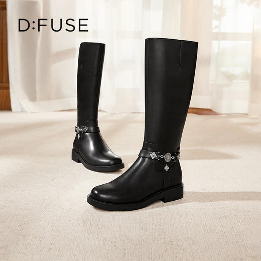Dfuse迪芙斯冬季新款经典牛皮圆头轻哥特风骑士靴长靴DF34117020 商品图4