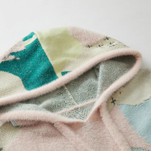 谜底中长款套头连帽针织衫女2023冬款复古原创提花毛衣234MZ1871 商品图3