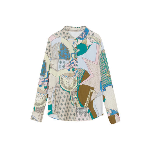 谜底花色衬衫长袖女2023冬季新品复古原创印花修身衬衣234MC1503 商品图4