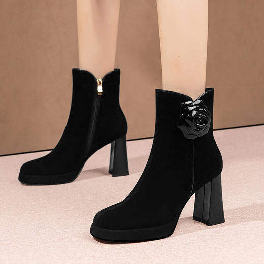 英伦风翻皮粗跟短靴，方头马丁靴后拉链单靴机车靴HY-H3236 商品图3