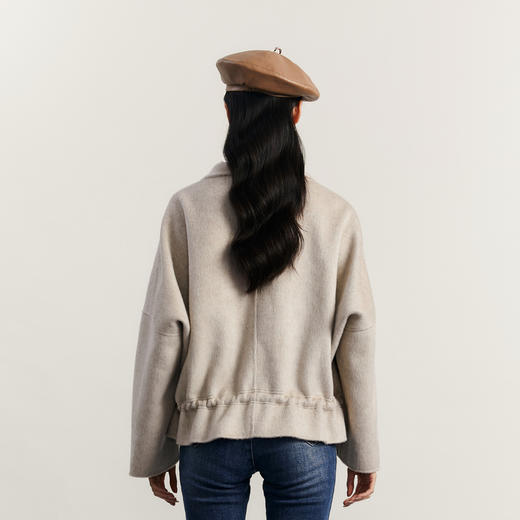 谜底立领毛呢外套女2023冬款极简风纯色羊毛呢抽绳大衣234GD1473 商品图2