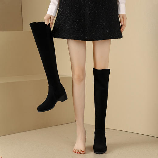 百搭过膝长靴女粗跟2023新款显瘦小个子弹力靴4.5CM（签收48小时内可退换） 商品图0