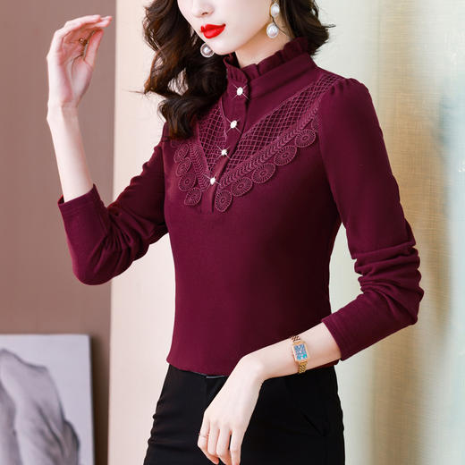 SMZ11438半高领打底衫女2023冬季新款内搭妈妈小衫减龄洋气木耳边长袖衬衣 商品图1