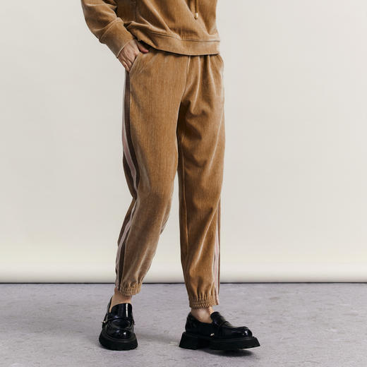 谜底雪尼尔束脚裤2023冬新品时尚百搭拼接松紧腰九分裤234MK1554 商品图1