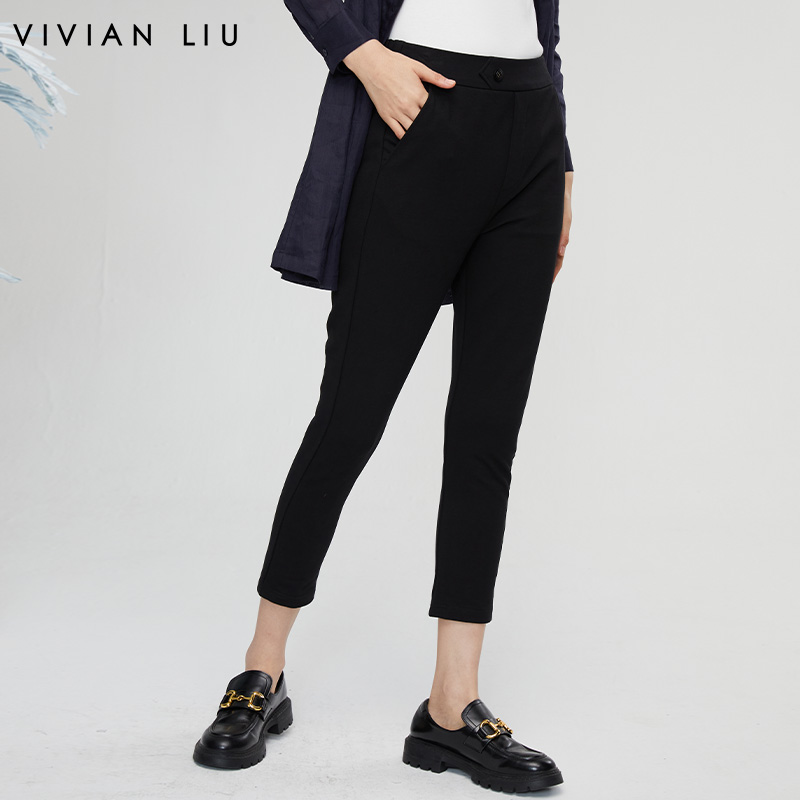 VIVIAN LIU薇薇安刘 R2347503秋新款女装松紧腰斜插兜针织长裤