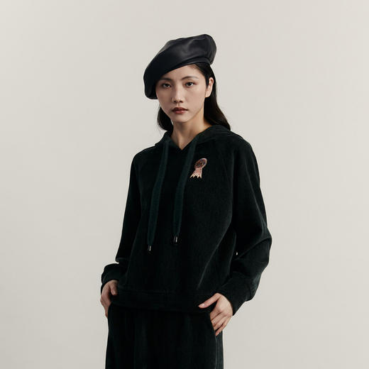 谜底雪尼尔绣花卫衣女2023冬新品百搭套头连帽宽松上衣234MV1548 商品图1