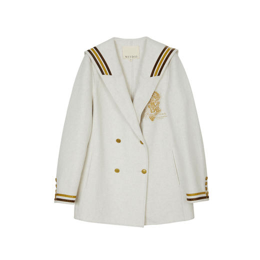 谜底毛呢大衣女2023冬季新品复古学院风宽松中长款外套234MD1472 商品图4