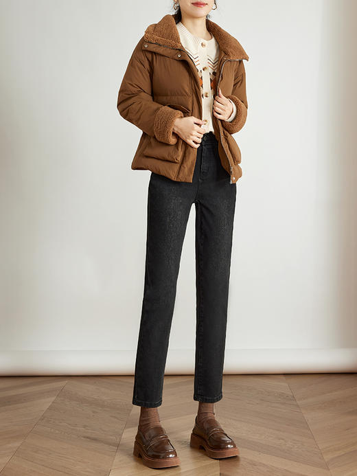 【专属特价】熙世界黑色抓毛牛仔裤女薄绒2025秋冬季新款高腰小个子直筒烟管裤 商品图4