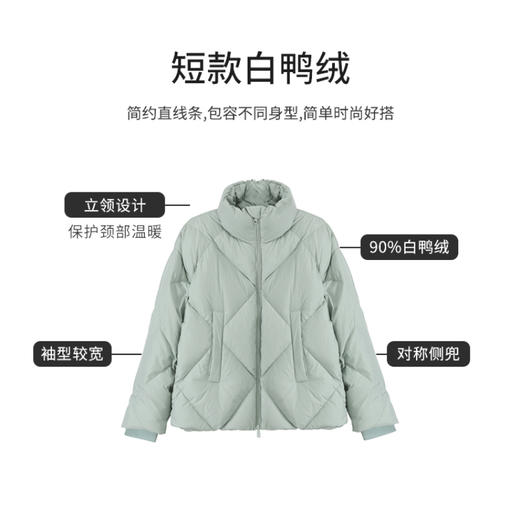 【商场同款】CJOI002 “清新短泡芙” 短款直身型晨雾绿羽绒服 轻盈软绵 温柔包裹 温暖却不厚重,适合日常通勤的时尚穿搭 商品图3