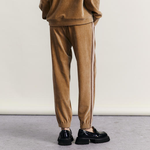 谜底雪尼尔束脚裤2023冬新品时尚百搭拼接松紧腰九分裤234MK1554 商品图2