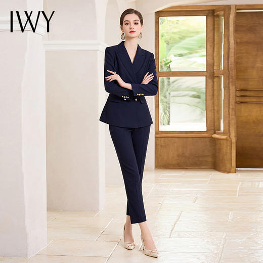 IWY/藏青色长袖西装套装女秋冬款商务律师职业装工作服职场正装CP1856 商品图2