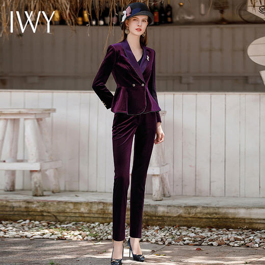 IWY/紫色秋冬丝绒西装套装女气质长袖工作服高级感职业装外套CP1900 商品图2