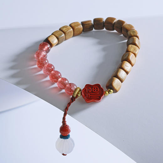 牛首山文创粉草莓南瓜手链创意绿檀木精致手串中式女款送闺蜜礼物 商品图3