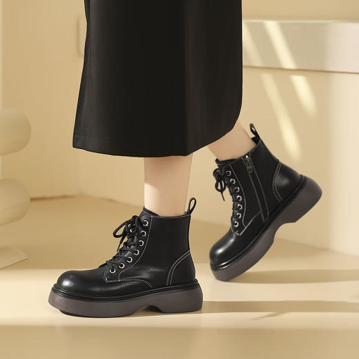 西村名物2023年新欧美风百搭工装靴子酷酷厚底马丁靴女短靴T23DS45901 商品图0