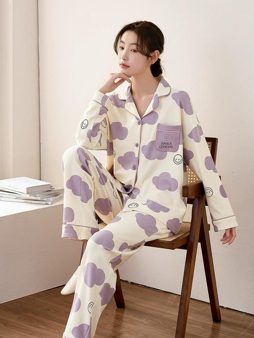 康妮雅女式长袖长裤开襟套装 商品图1