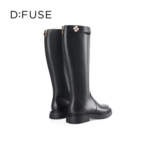 Dfuse迪芙斯冬季新款牛皮圆头法式珍珠骑士靴长靴DF34117021 商品图6
