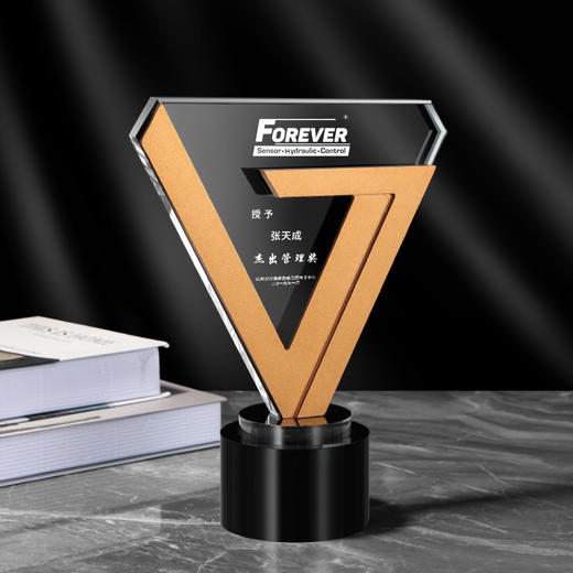 水晶奖杯定制创意金属三角高档大气授权牌年会优秀员工奖牌定做 商品图1