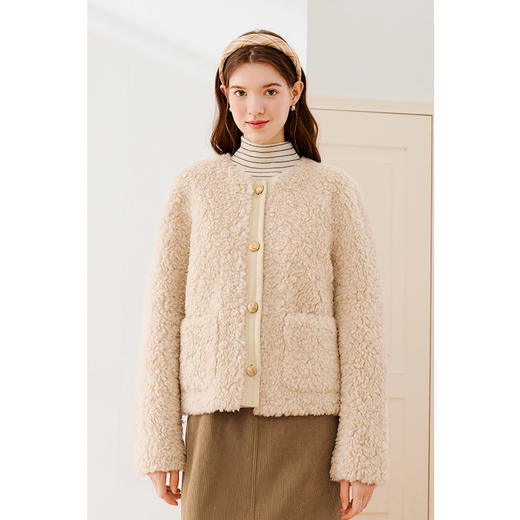 【严选】诗凡黎冬圆领拼接皮草7EA311531 商品图1