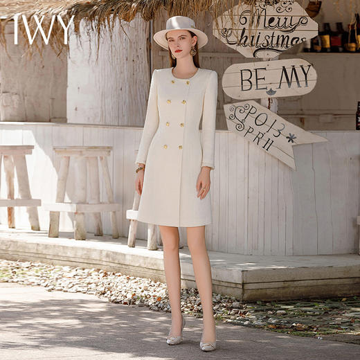 IWY/白色编织法式洋装气质名媛长袖春季职业长裙名媛职业正装Q1023 商品图2