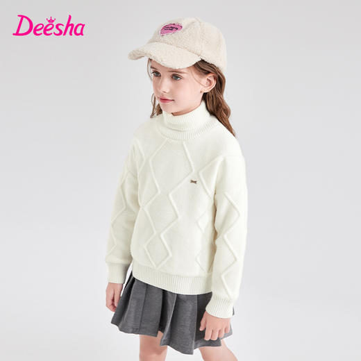 笛莎Deesha 童装女童针织衫2023冬新款加绒高领甜美花朵毛衣 商品图1
