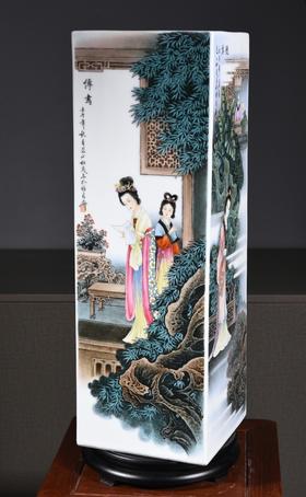 粉彩人物西厢记四方镶器