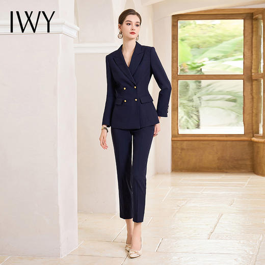 IWY/藏青色长袖西装套装女秋冬款商务律师职业装工作服职场正装CP1856 商品图0