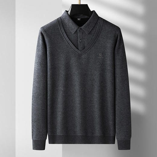 【圈】【加绒假两件】【新款DDS】大依优型大码加绒长袖Polo衫假两件弹力加肥加大胖子上衣男士T恤肥佬打底男装 商品图1