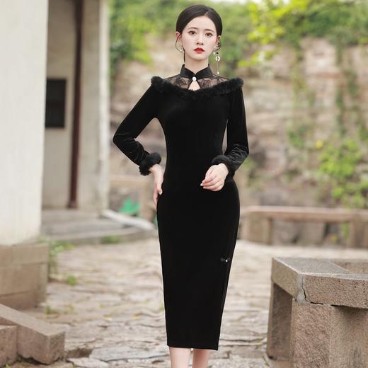 改良复古丝绒旗袍，长款秋季新款气质民国风显瘦丝绒旗袍裙BJS-8003 商品图1