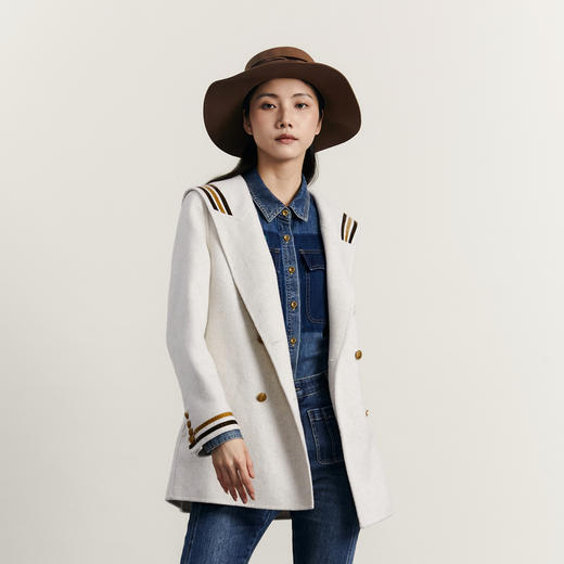 谜底毛呢大衣女2023冬季新品复古学院风宽松中长款外套234MD1472 商品图0