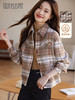 【年终特卖】熙世界北欧学院风绒感毛呢外套女短款小个子冬装格纹翻领夹克上衣 商品缩略图0