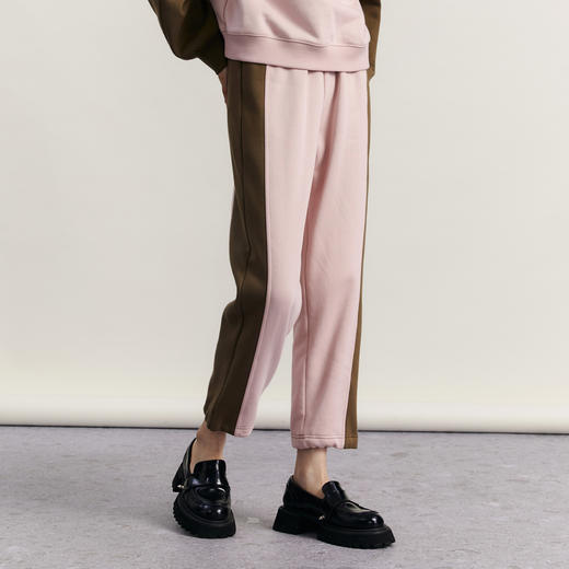 谜底拼色休闲裤女2023冬款时尚百搭宽松厚款直筒裤卫裤234MK1532 商品图1