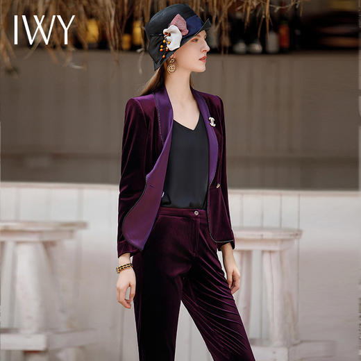 IWY/紫色秋冬丝绒西装套装女气质长袖工作服高级感职业装外套CP1900 商品图3