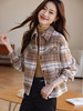 【年终特卖】熙世界北欧学院风绒感毛呢外套女短款小个子冬装格纹翻领夹克上衣 商品缩略图5