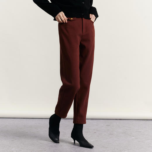 谜底磨毛休闲裤女2023冬款简约时尚高腰百搭直筒九分裤234MK1501 商品图1