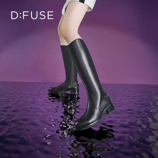 Dfuse迪芙斯2023冬季新款牛皮经典不对称骑士靴长靴女DF34117118 商品图0