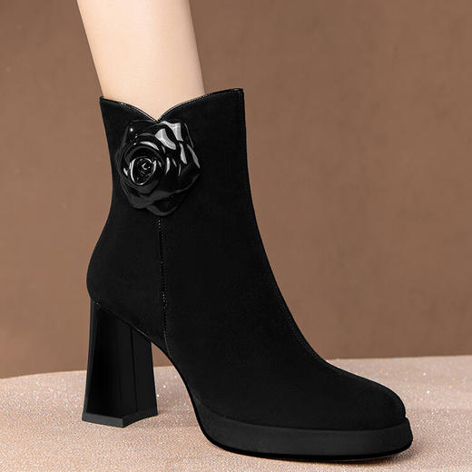 英伦风翻皮粗跟短靴，方头马丁靴后拉链单靴机车靴HY-H3236 商品图1