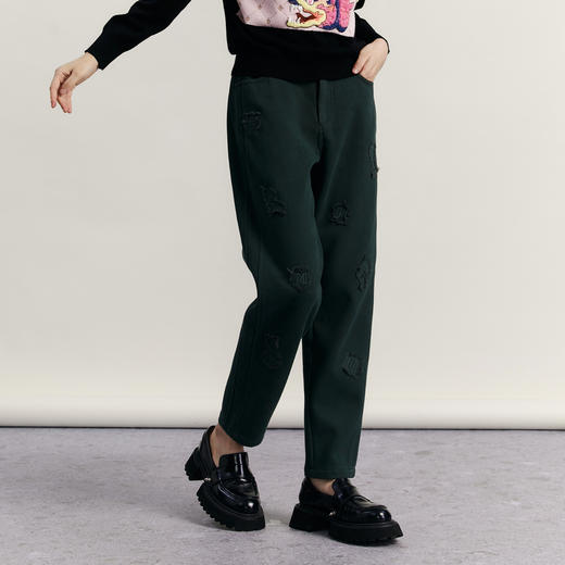 谜底绣花萝卜裤女2023冬季新品复古特色加厚休闲九分裤234MK1574 商品图1