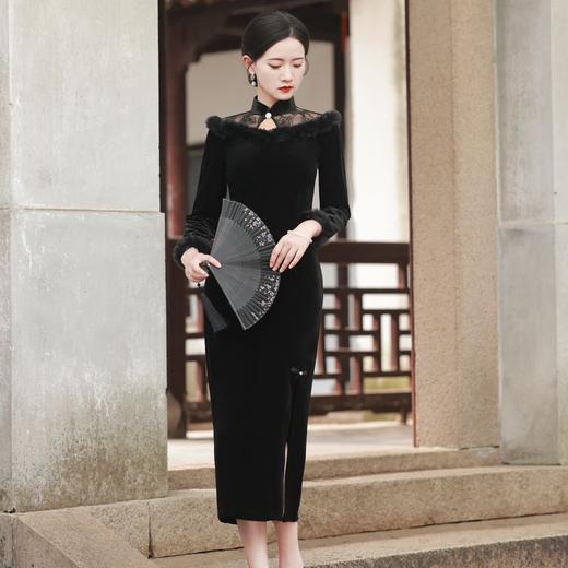 改良复古丝绒旗袍，长款秋季新款气质民国风显瘦丝绒旗袍裙BJS-8003 商品图2