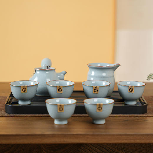 【特惠6折】元本道开片可养汝窑功夫茶具套装家用瓷器高级陶瓷喝茶侧把壶套组 商品图1