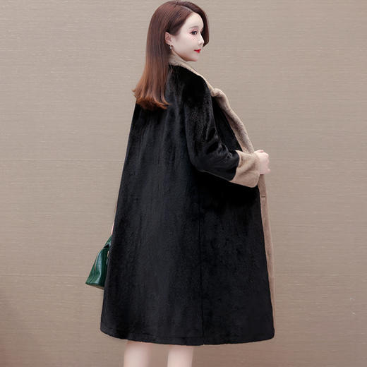 QYM-CR-YP2099-L长款加厚时尚保暖貂绒外套23年冬款长袖简约拼色修身洋气毛呢大衣 商品图2