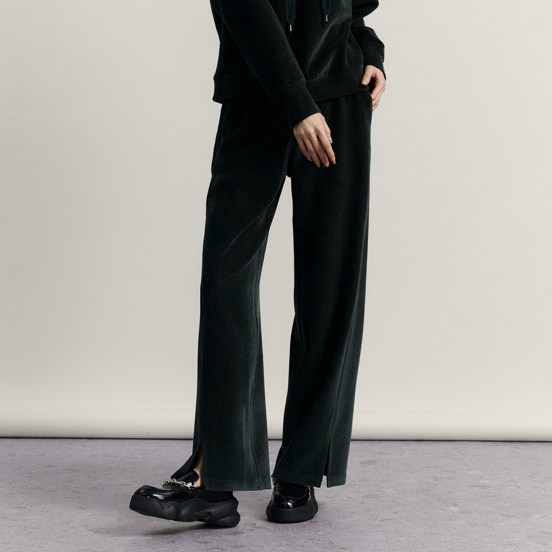 谜底雪尼尔休闲裤女2023冬款简约时尚百搭宽松阔腿长裤234MK1549