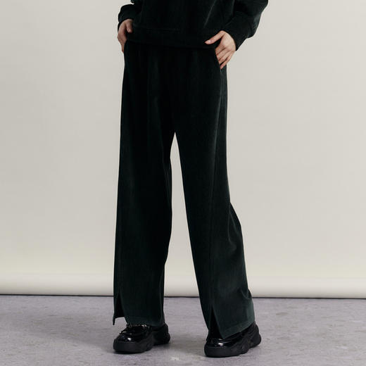 谜底雪尼尔休闲裤女2023冬款简约时尚百搭宽松阔腿长裤234MK1549 商品图1