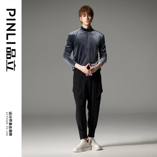 PINLI品立秋冬新品丝绒高领长袖T恤男士休闲高级感打底衫上衣B233111133 商品图2